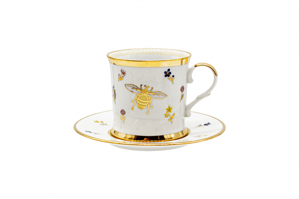 Чашка чайная с блюдцем 220 мл Николаевский Пчела весенняя ( в подарочной упаковке)