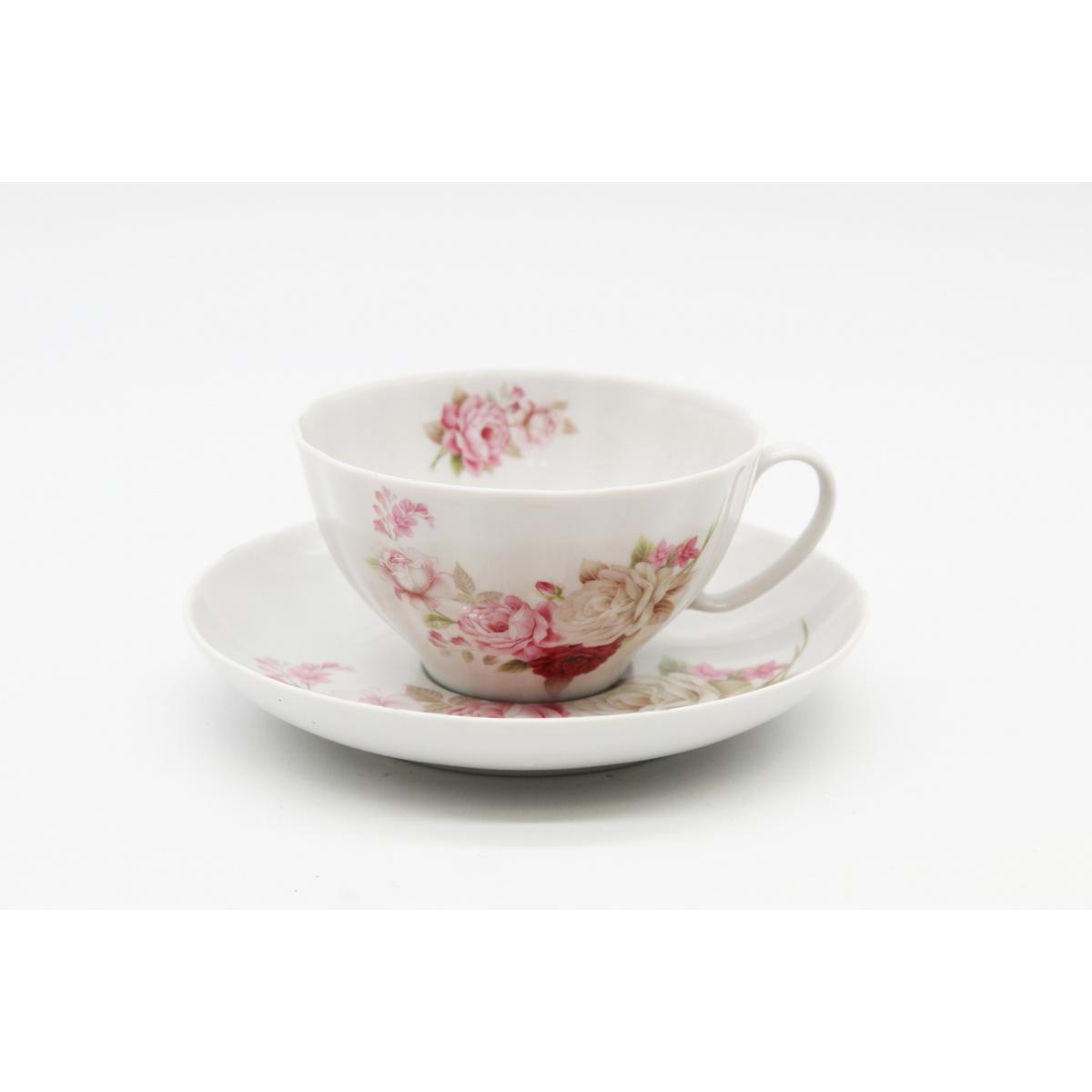 Чашка чайная с блюдцем 275 мл Белый лебедь Розовый букет