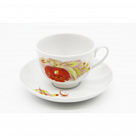 Чашка чайная с блюдцем 275 мл Гранатовый Альпийские цветы красные