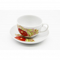 Чашка чайная с блюдцем 210 мл Янтарь Альпийские цветы красные
