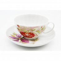 Чашка чайная с блюдцем 275 мл Белый лебедь Альпийские цветы