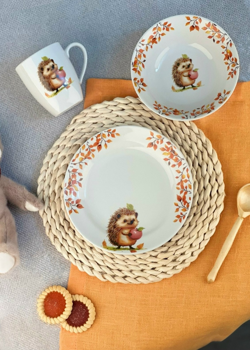 Набор посуды 3 предм.Ёжик И.У.(т.175 мм ,сал 360 мм ,кружка 210 мл Глория)