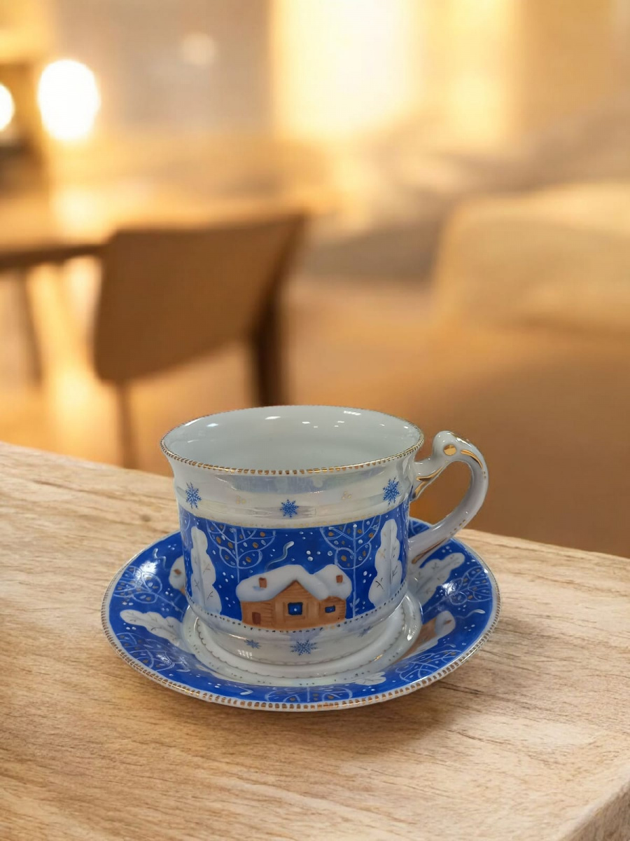 Чашка чайная с блюдцем Усадебный Зимний вечер рос.Полякова С.Ю.
