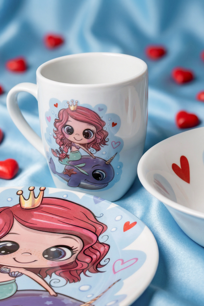 Набор посуды 3 предм.Дельфин и Русалка(т.175 мм мел гл.кр.,сал 360 мм круг.,кружка 210 мл Глория)