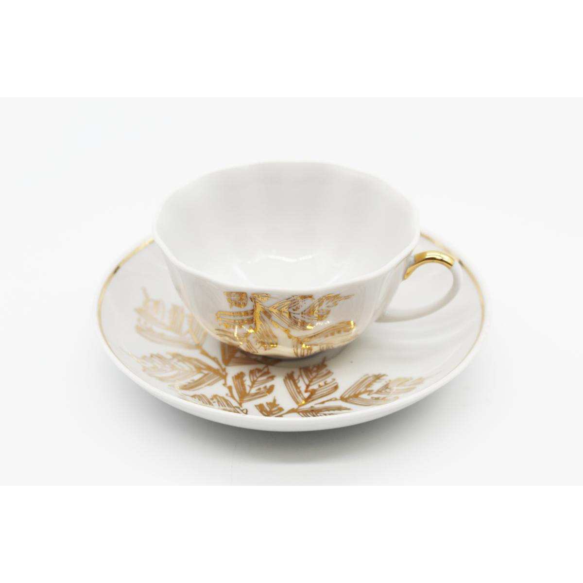 Чашка чайная с блюдцем 220 мл Тюльпан Золотая ветка