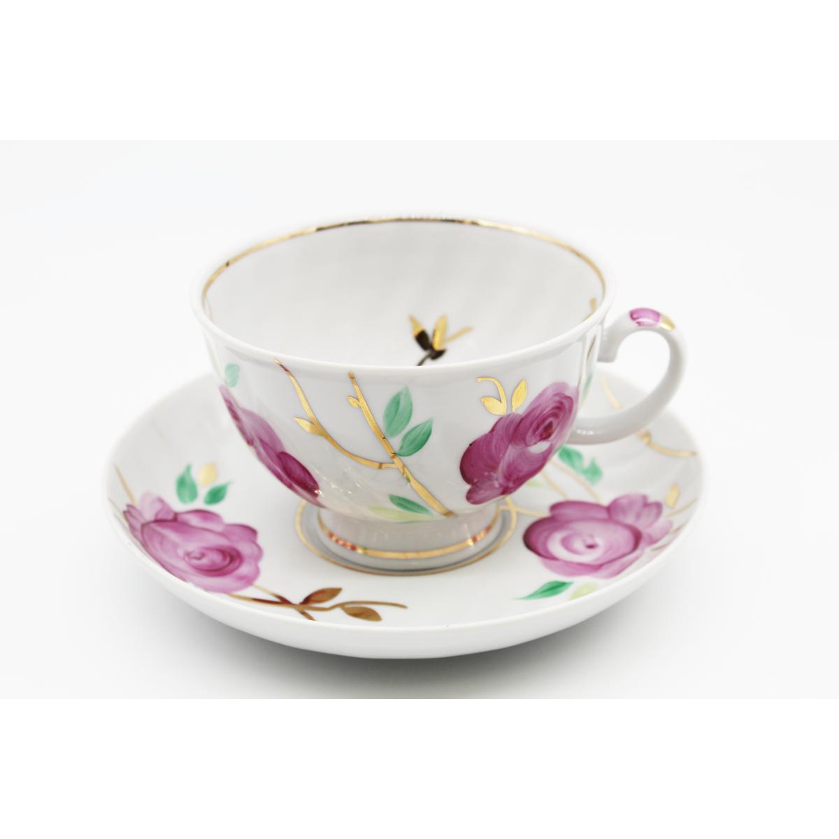 Чашка чайная с блюдцем 350 мл Голубая роза Розовая фантазия