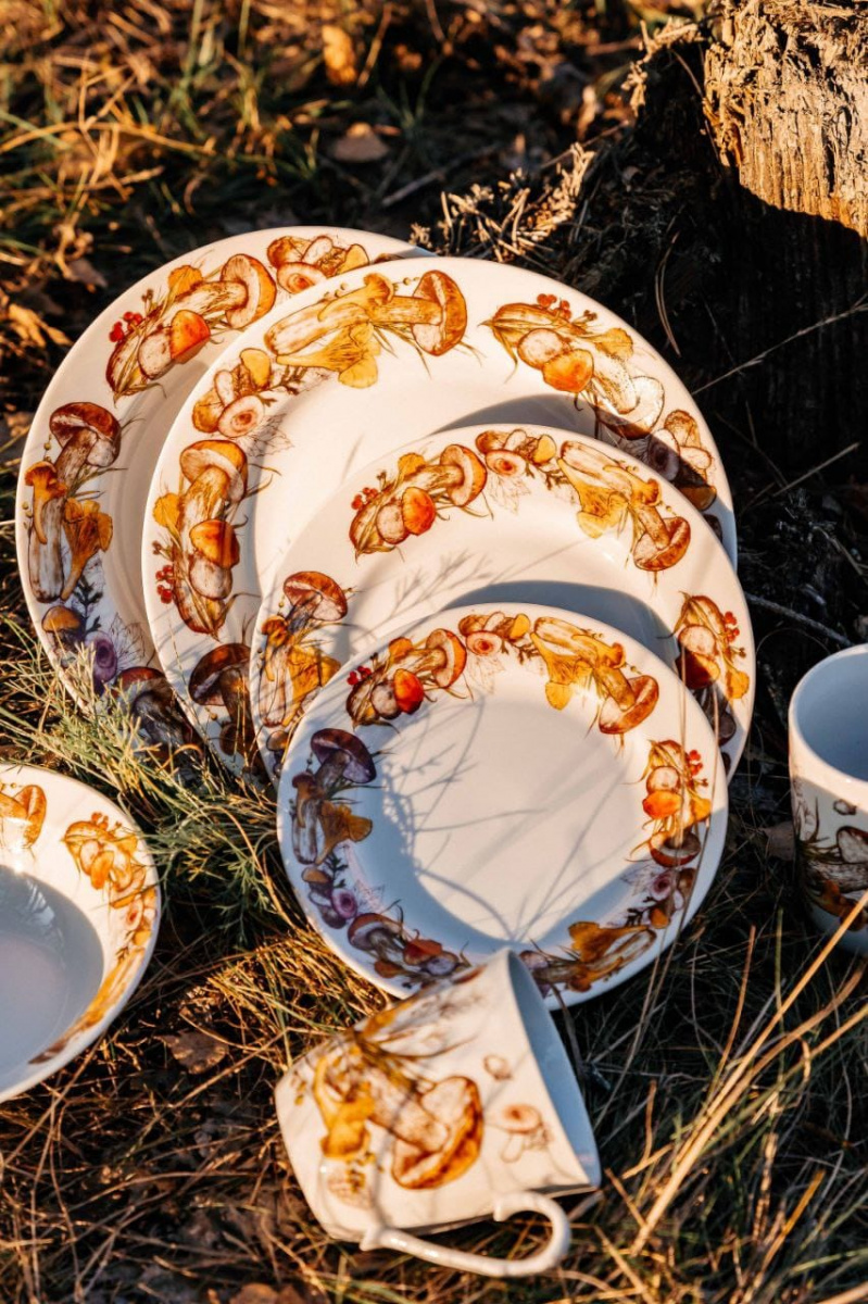 Набор тарелок 24пр Гладкий край Грибы бортовые