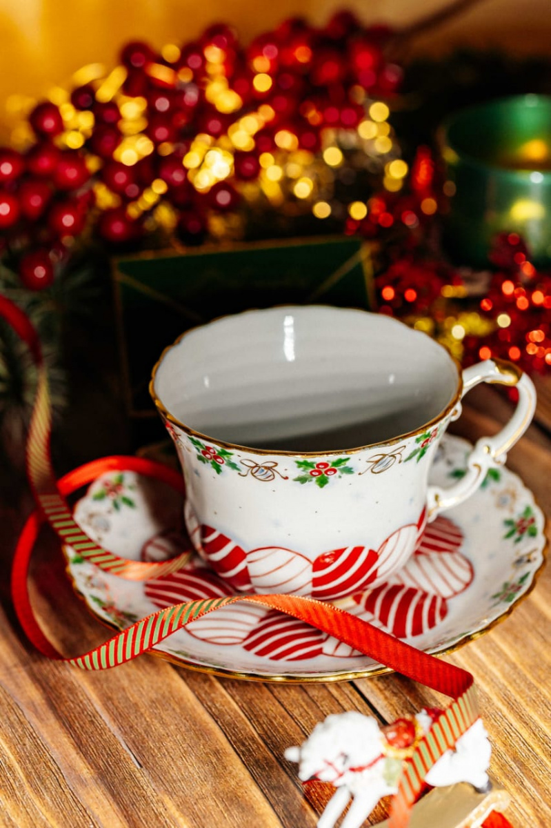 Чашка чайная с блюдцем 400 мл Кружево Рождественское чудо авт.рос.Коришева Е.С.