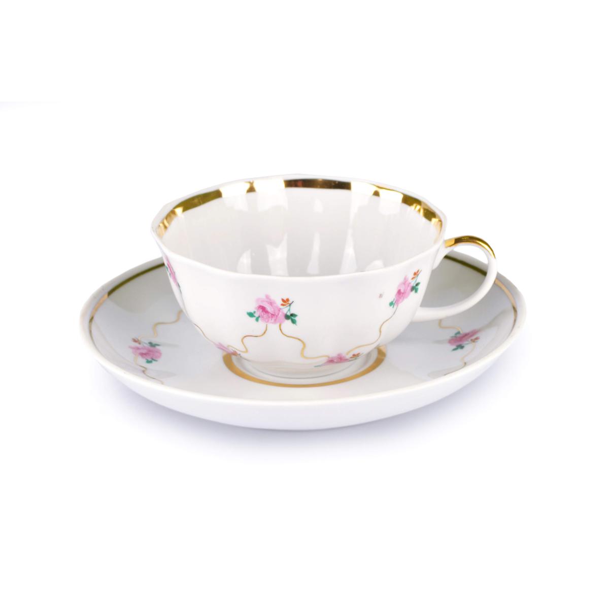 Чашка чайная с блюдцем 220 мл Тюльпан Розовый мотив