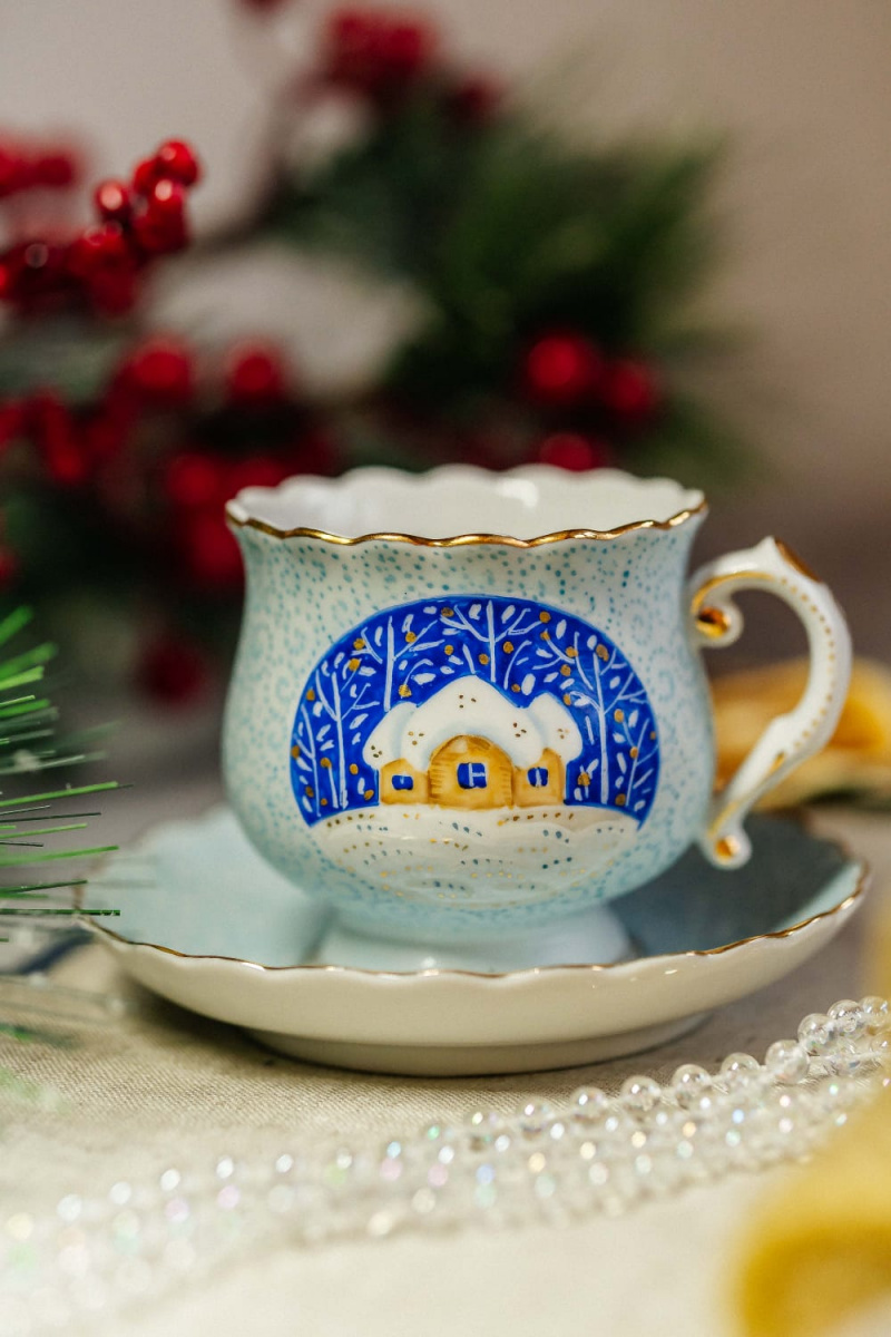 Чашка чайная с блюдцем Галина Зимний вечер авт.рос.Полякова С.Ю.