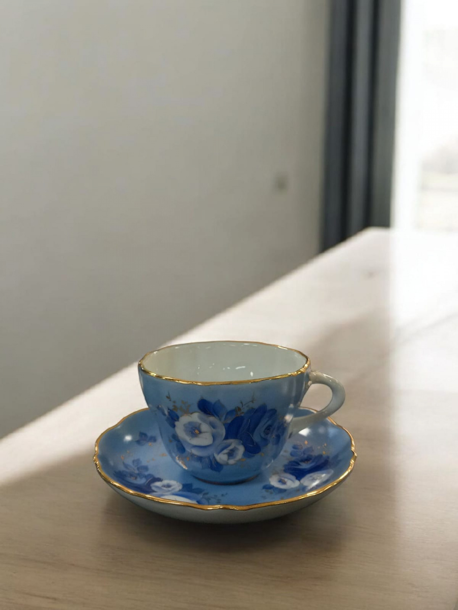 Чашка чайная с блюдцем 180 мл Дулька Букет роз Музейная копия авт.Коньков И.Г.рос.Григорьева Д.В.