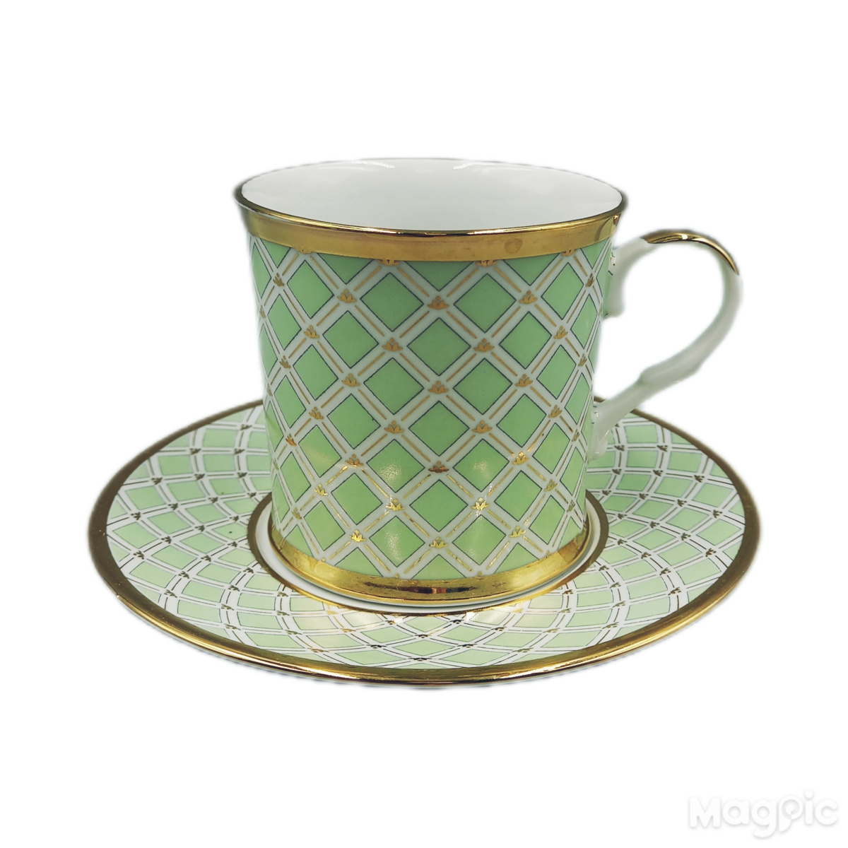 Чашка чайная с блюдцем 220 мл Николаевский Сеточка Зелёный 