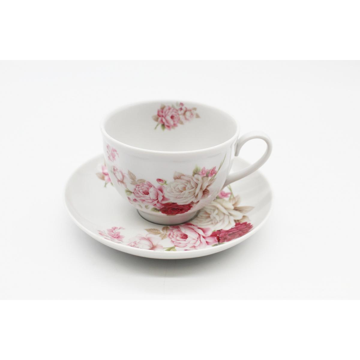 Чашка чайная с блюдцем 275 мл Гранатовый Розовый букет
