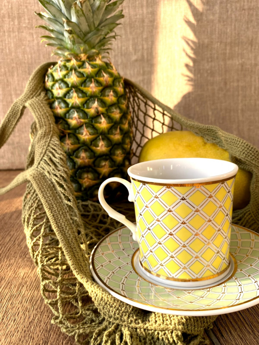 Чашка чайная с блюдцем 220 мл Николаевский Сеточка Жёлтый 																														