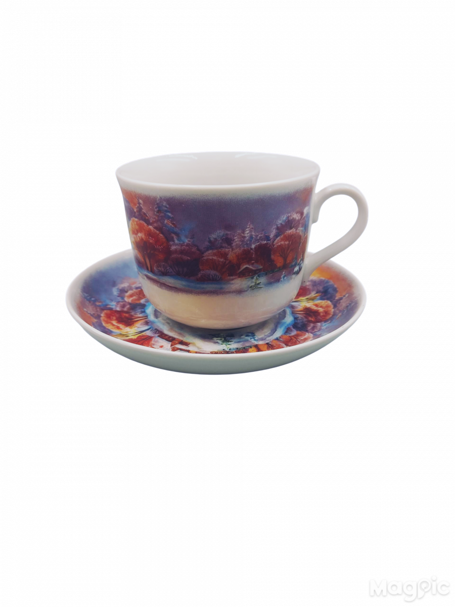 Чашка чайная с блюдцем 450 мл Ностальгия Зимний пейзаж