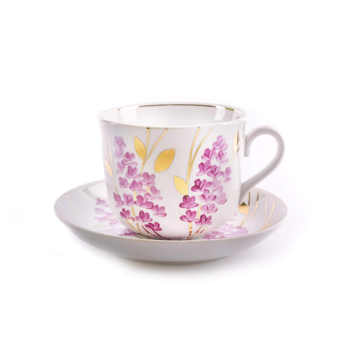 Чашка чайная с блюдцем 450 мл Ностальгия Розовая ветка