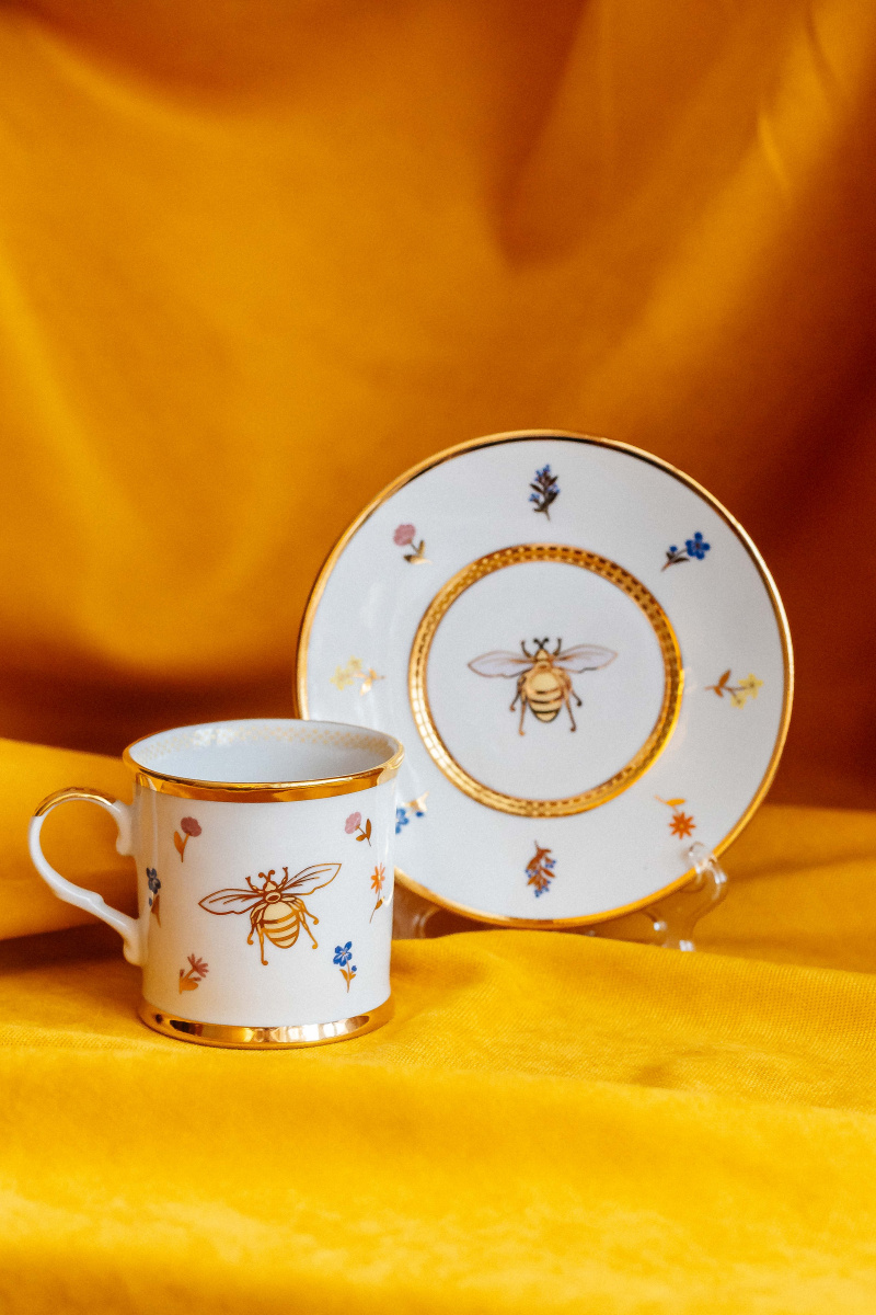 Чашка чайная с блюдцем 220 мл Николаевский Пчела весенняя ( в подарочной упаковке)