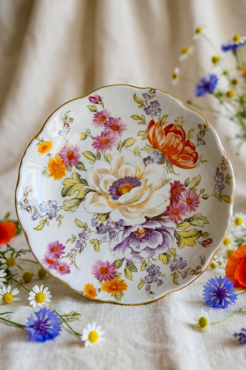 Ваза для фруктов Юбилейная Мейсенский букет