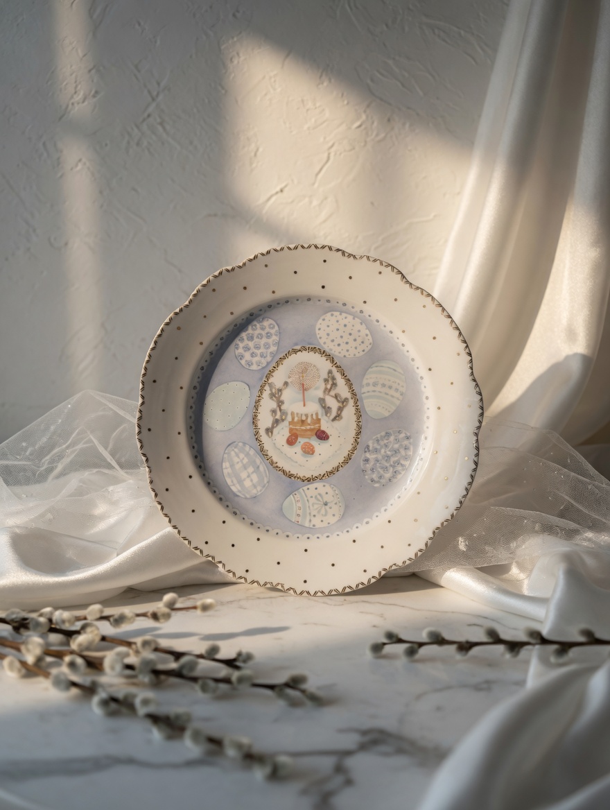 Блюдо круглое 300 мм Вырезной край Верба авт.рос.Шапкина И.А.