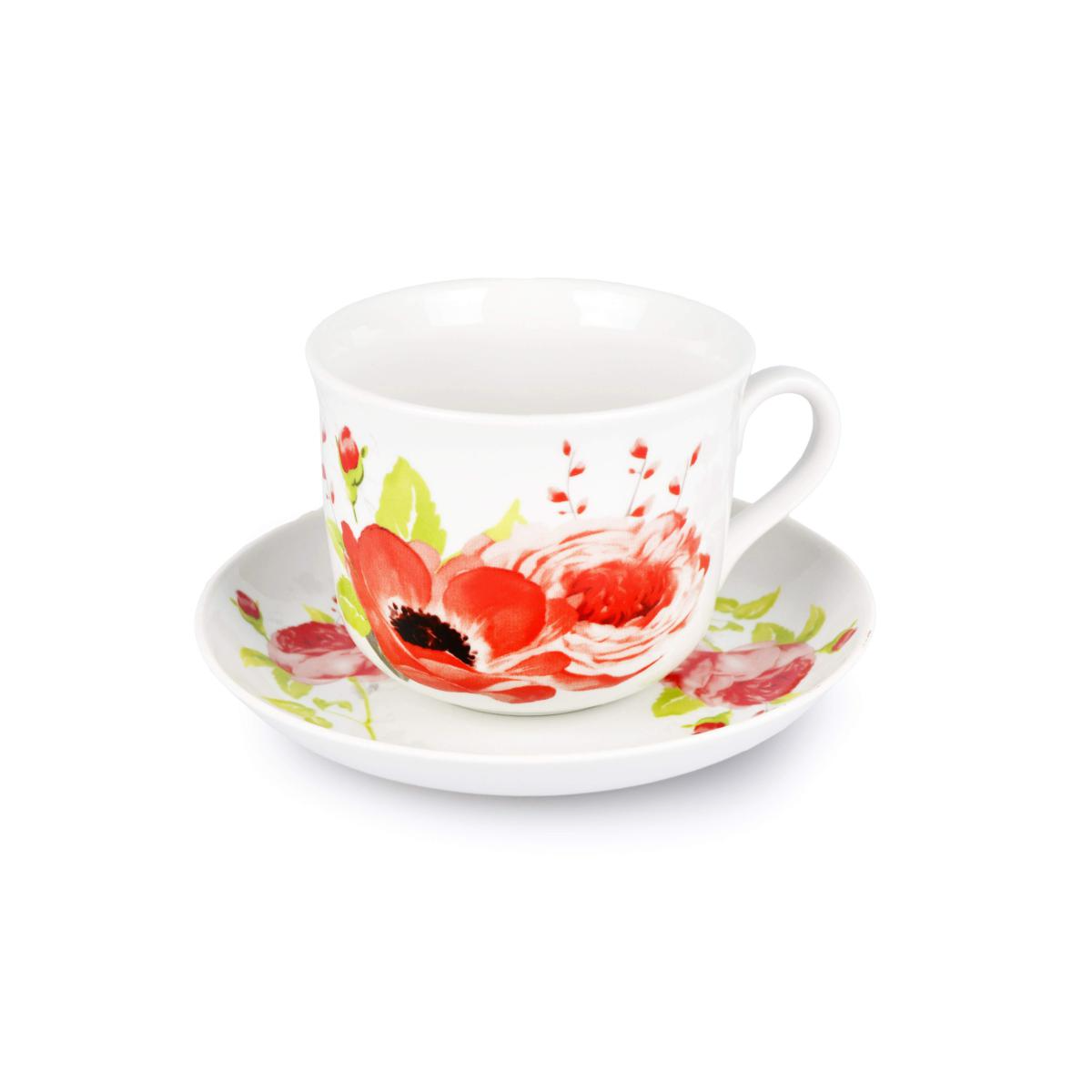 Чашка чайная с блюдцем Ностальгия Красные цветы