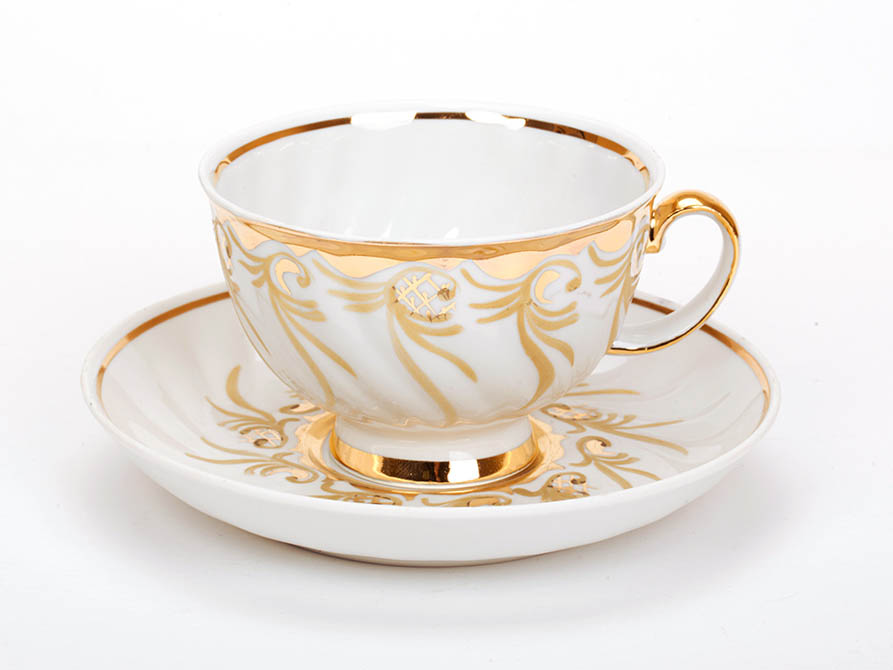 Чашка чайная с блюдцем 350 мл Голубая роза Золотистый