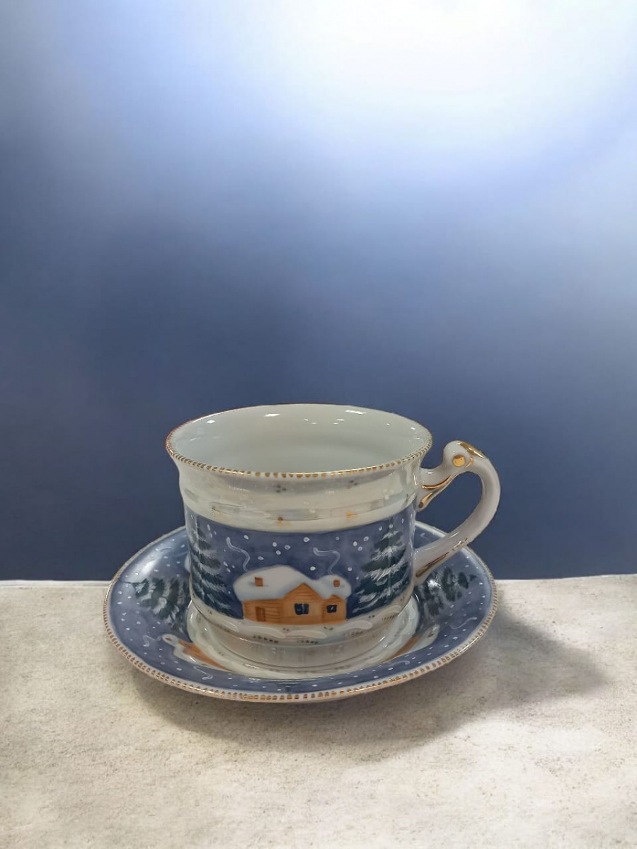 Чашка чайная с блюдцем Усадебный Зимушка-зима рос.Полякова С.Ю.