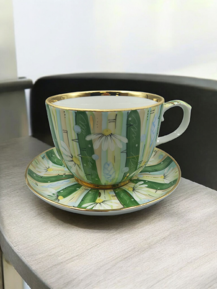 Чашка чайная с блюдцем Колокол Ромашки рос.Иванова М.В.