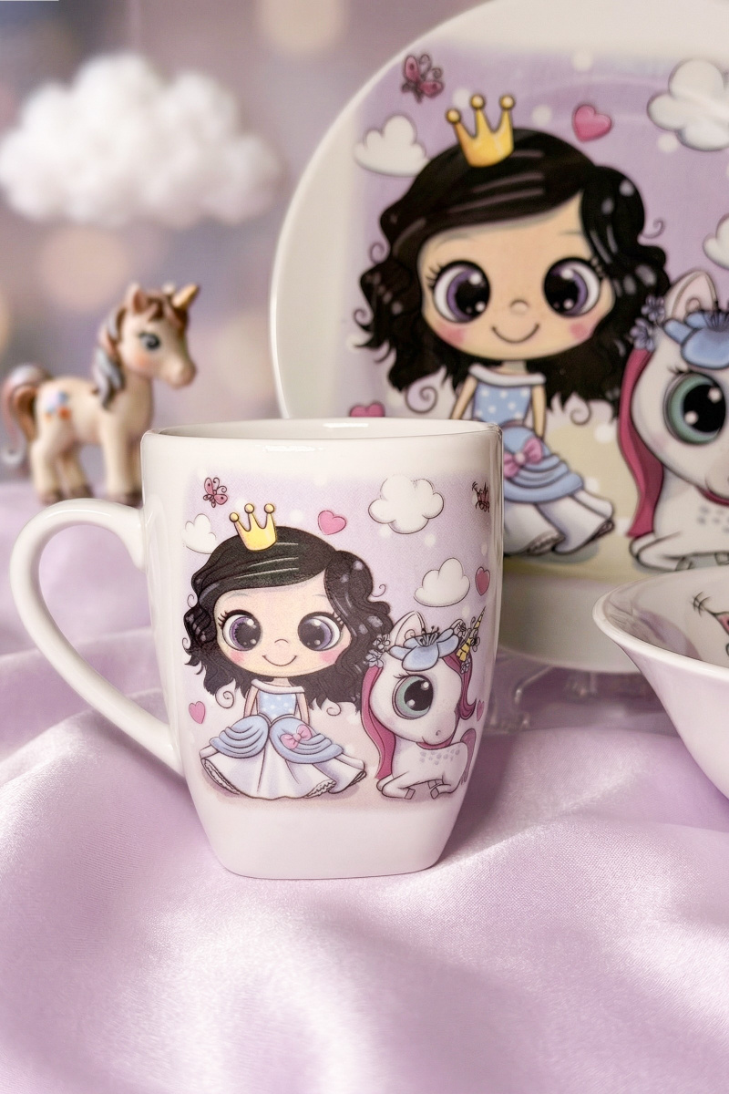 Набор посуды 3 предм.Принцесса с другом(т.175 мм мел гл.кр.,сал 360 мм круг.,кружка 210 мл Глория)