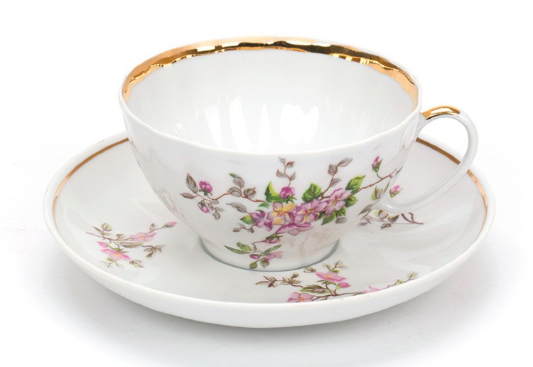 Чашка чайная с блюдцем 275 мл Белый лебедь Цветение