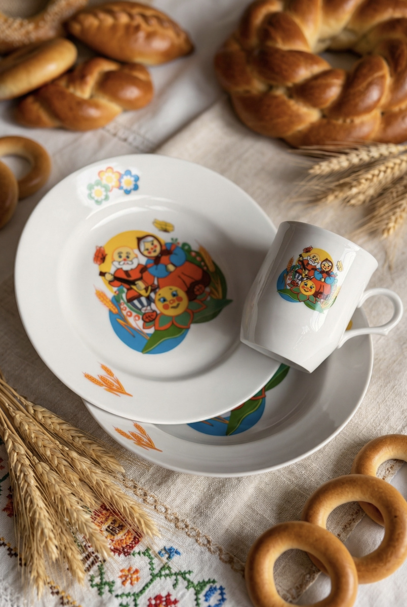 Набор посуды 3 пр.Колобок И.У. (т.200 мм мел.,т.глуб. 200 мм,кружка 210 мл Русское поле)