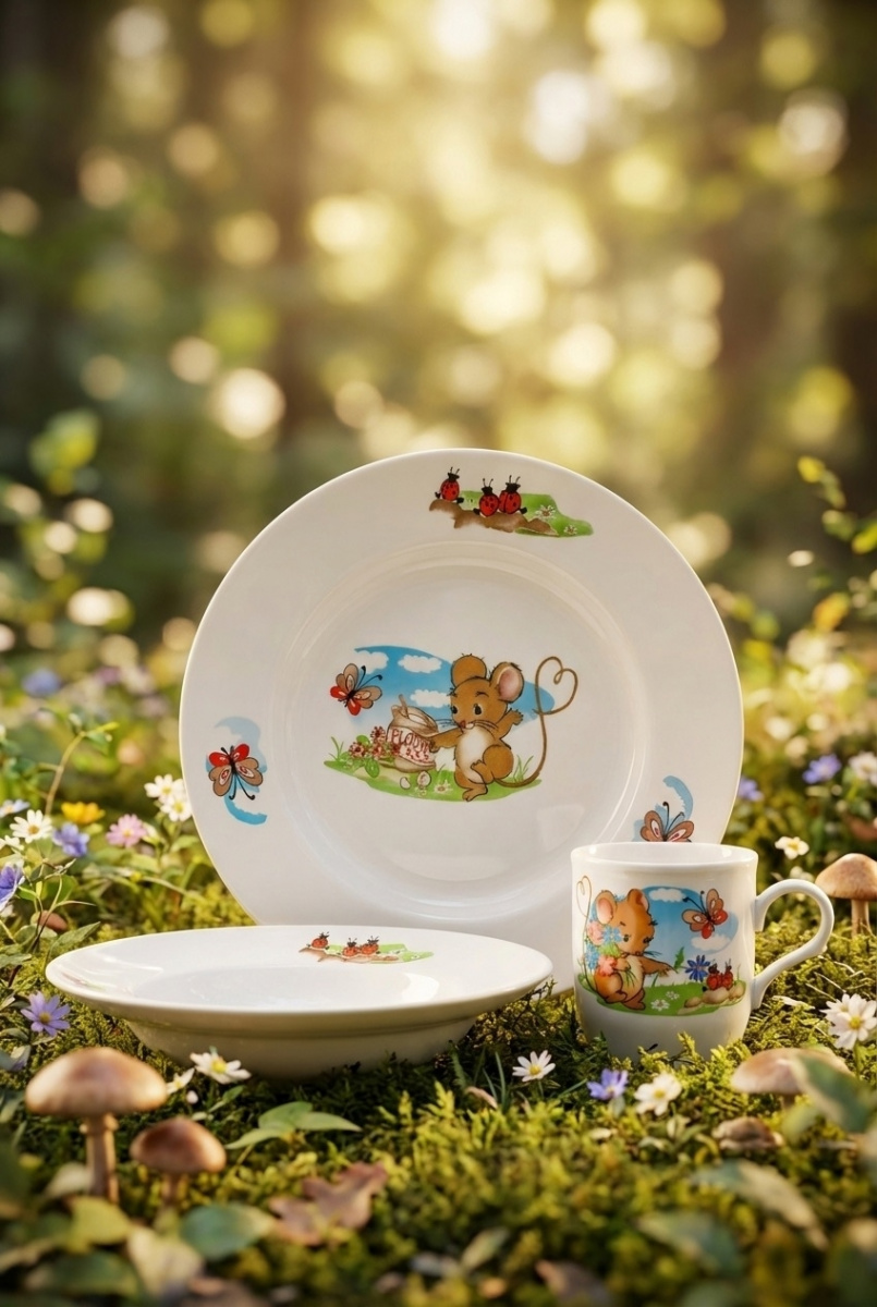 Набор посуды 3 пр.Мышата И.У.(т.200 мм мел.,т200 мм гл.., кружка 210 мл Рус.поле)