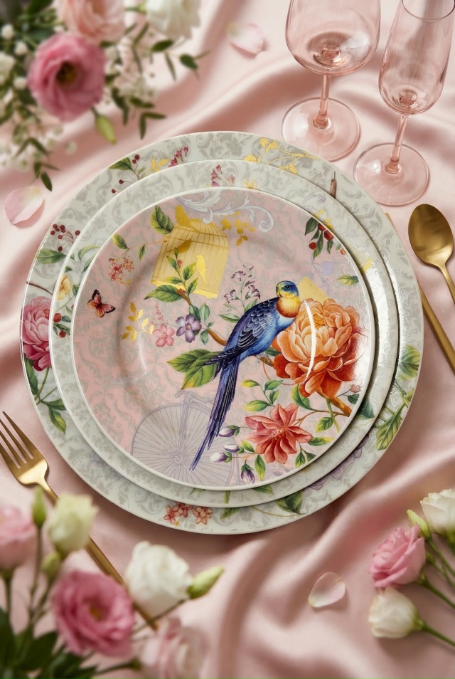Набор тарелок 18 предм. Гладкий край Птичка Королек