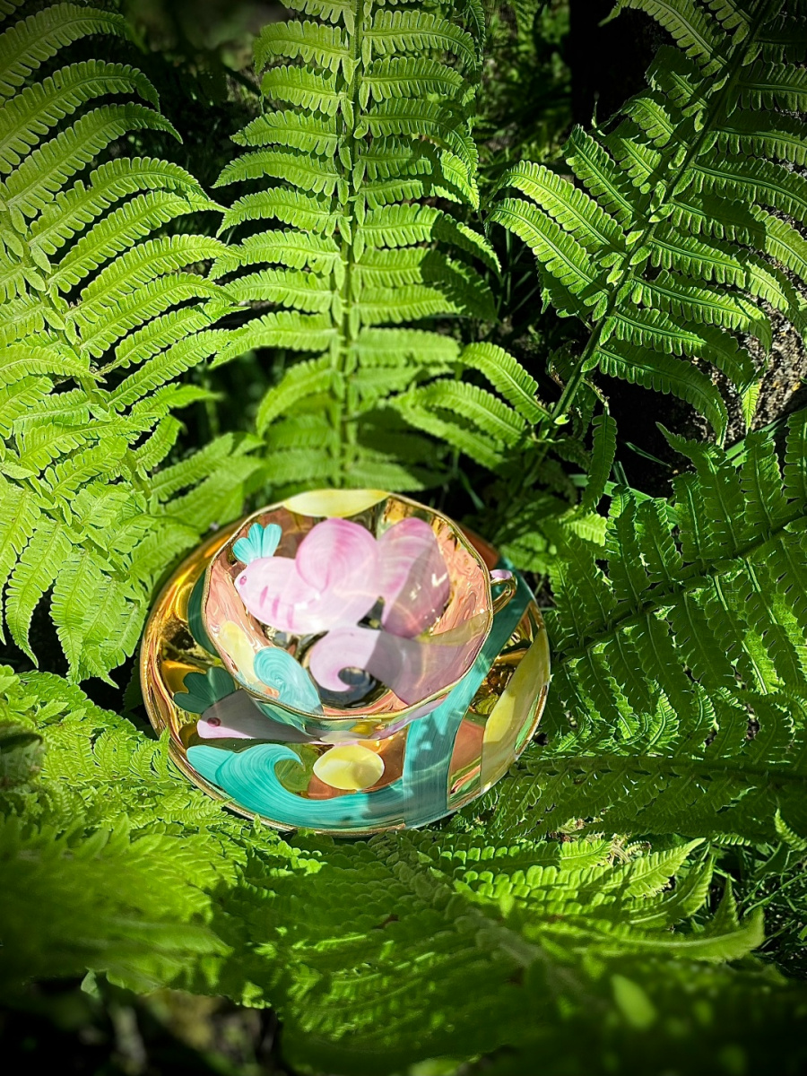 Чашка чайная с блюдцем 220 мл Тюльпан Розовая птица