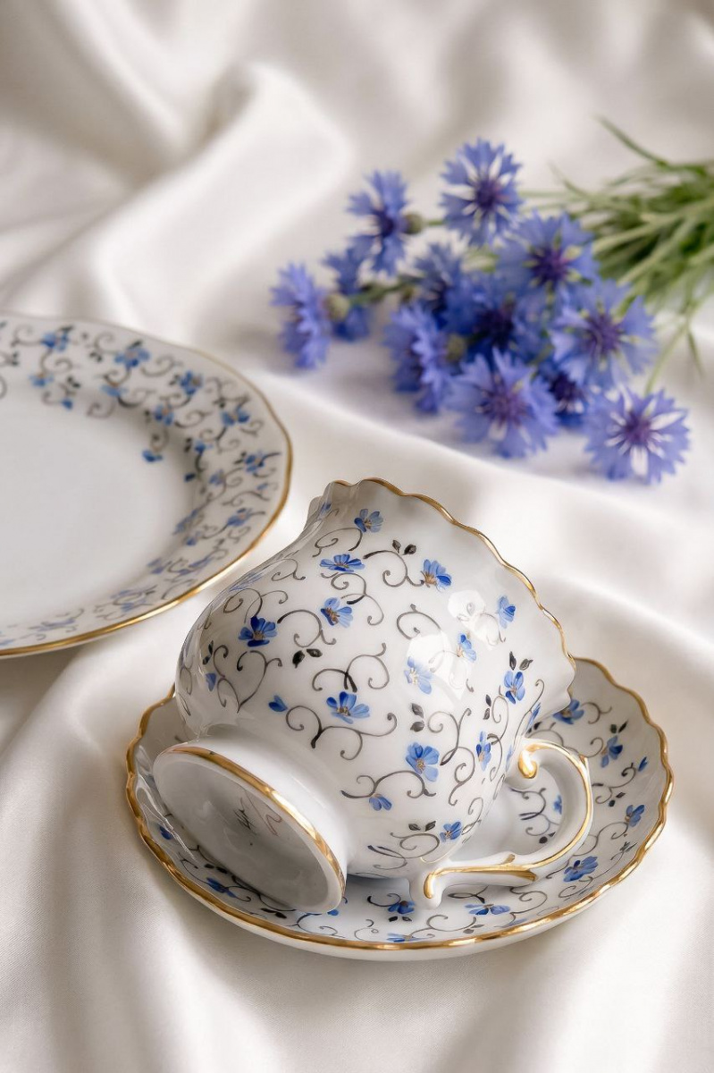 Чашка кофейная с блюдцем (ф. Галина) Цветочное кружево авт.рос.Коришева О.П.