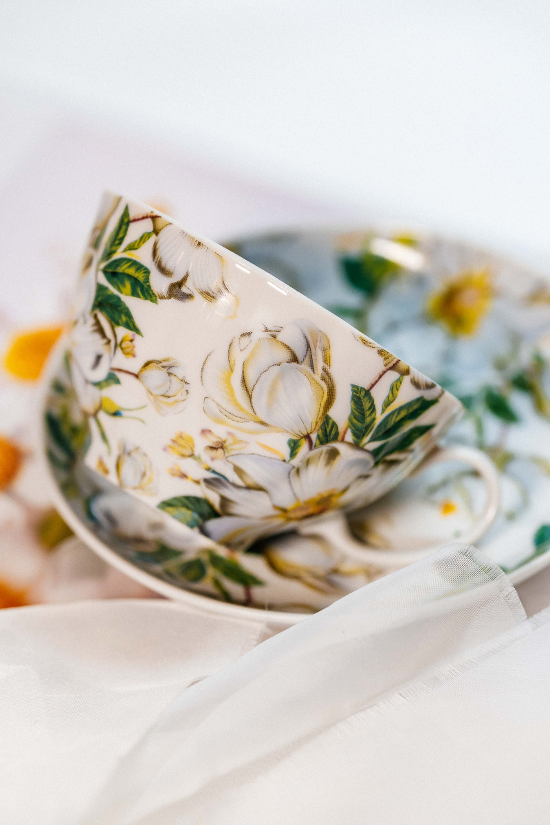 Чашка чайная с блюдцем 275 мл Белый лебедь Шепот лепестков