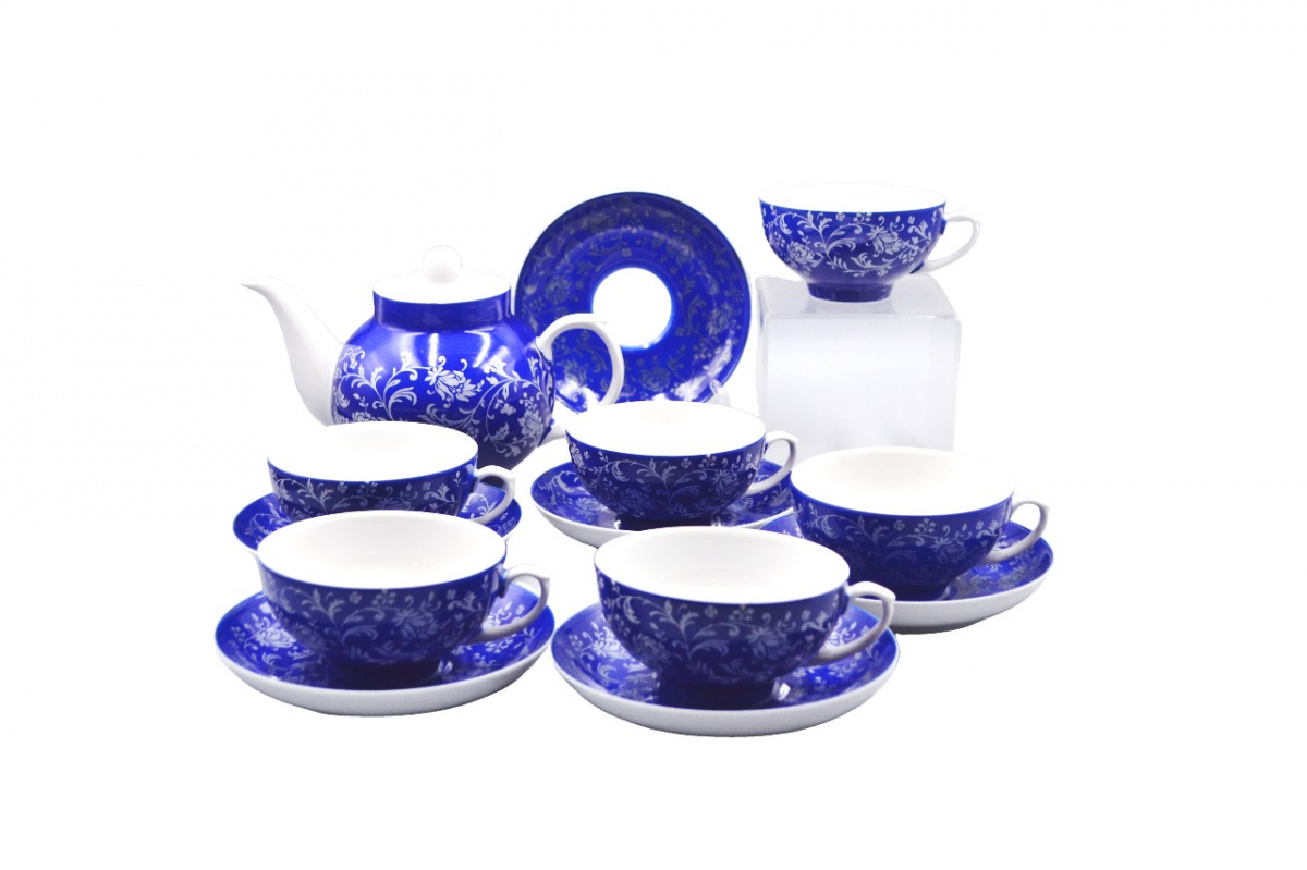 Сервиз чайный 13 предм. Рубин Достойный Серебристый