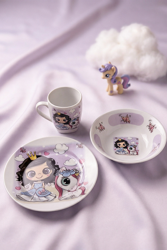 Набор посуды 3 предм.Принцесса с другом(т.175 мм мел гл.кр.,сал 360 мм круг.,кружка 210 мл Глория)