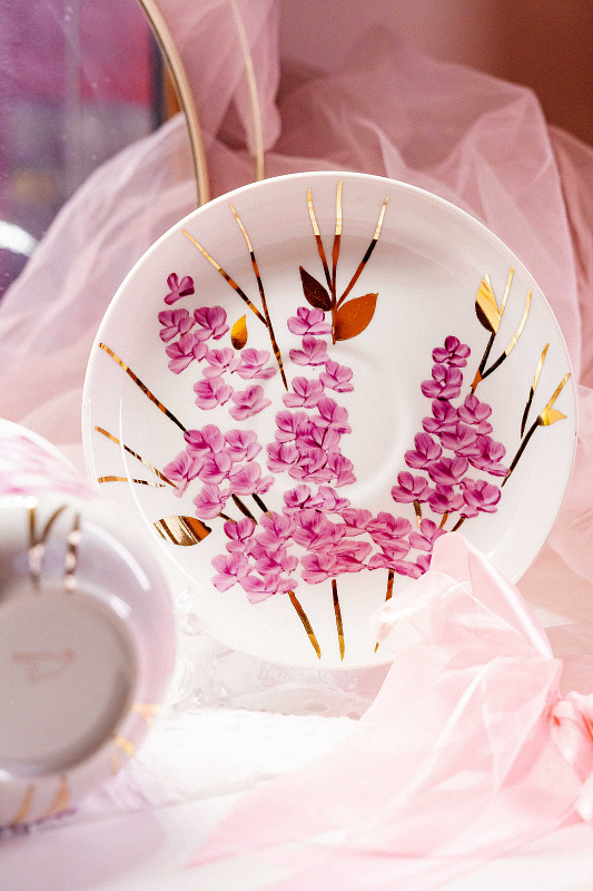 Чашка чайная с блюдцем 450 мл Ностальгия Розовая ветка