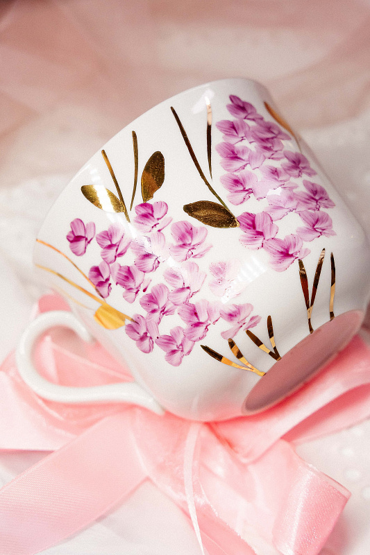 Чашка чайная с блюдцем 450 мл Ностальгия Розовая ветка