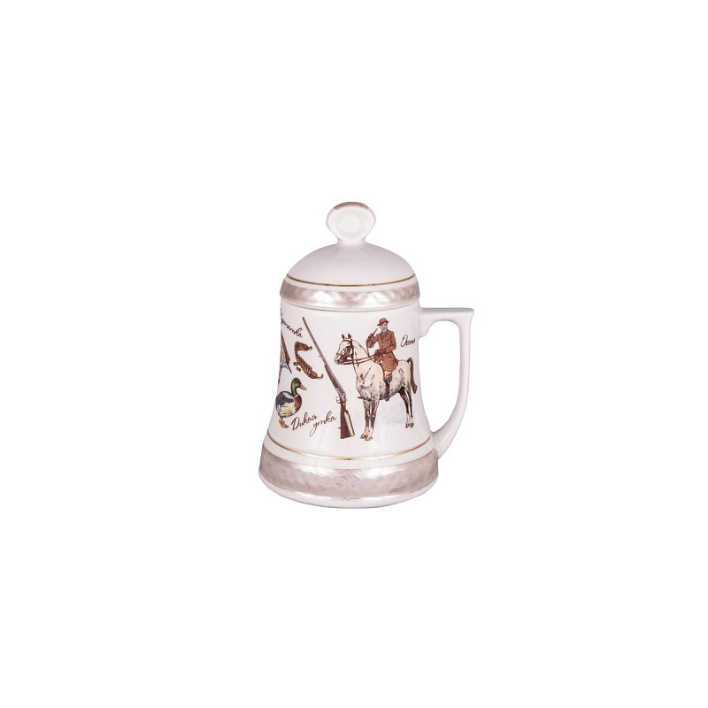 Кружка пивная с крышкой 700 мл Колокол На охоте