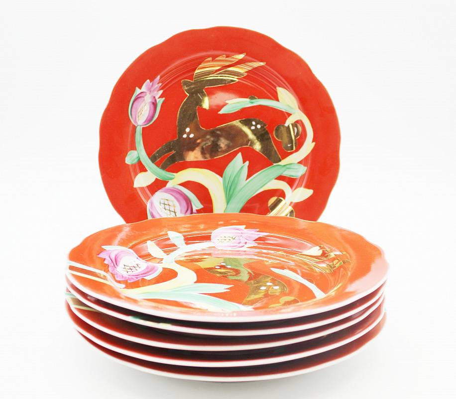 Набор тарелок 6 предм.240 мм Вырезной край Золотой олень