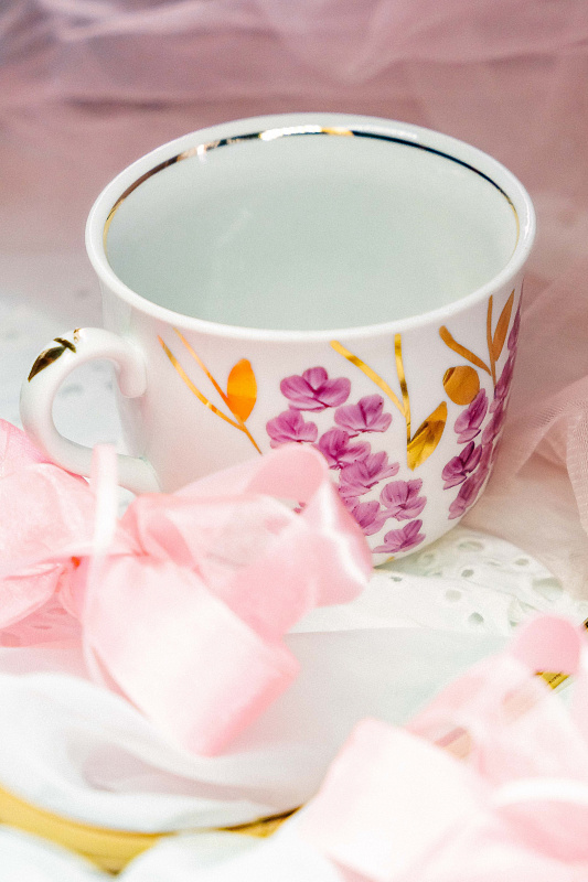 Чашка чайная с блюдцем 450 мл Ностальгия Розовая ветка