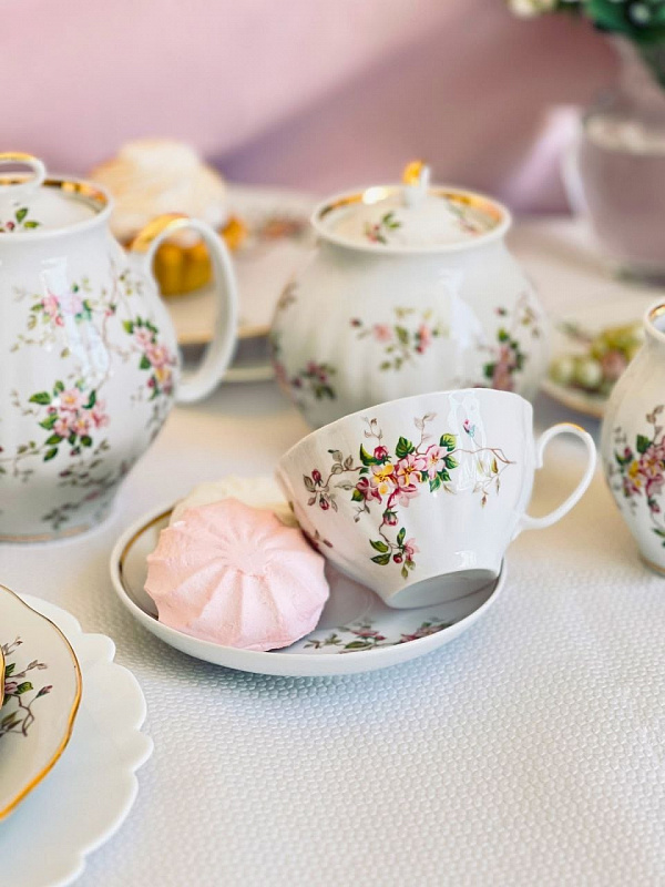 Сервиз чайный 15 предм. Белый лебедь Цветение